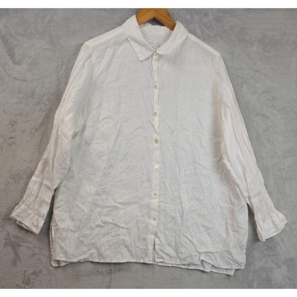 J.Jill Love Linen Button-Down Essential Long Sleeve Shirt White Womens 2X Tunic